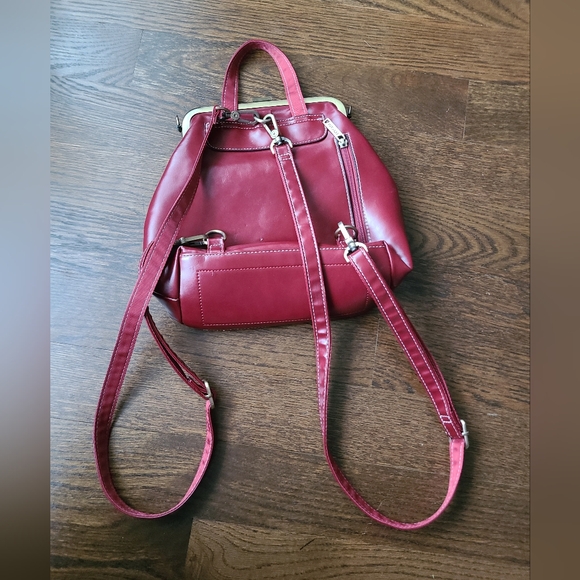 Ecosusi red leather backpack 11×10×4in. - Picture 3 of 5